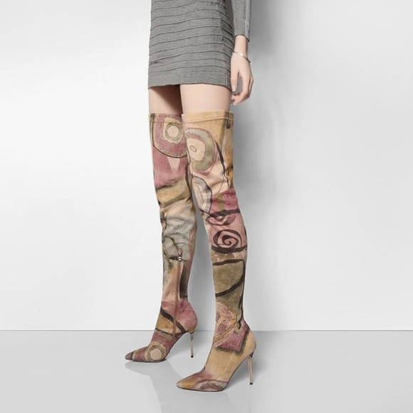 Vivianly Over the Knee Boots Pink and Tan High Heel #652 - Picture 8 of 13